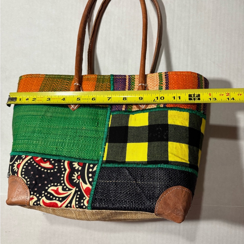 Colorful Patchwork straw tote bag - Picture 2 of 8